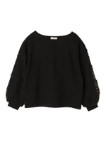 3D刺繍スリーブボートネックプルオーバー/ブラック