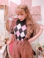 DR argyle knit TOPS/ブラック