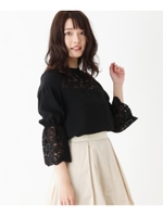 Double face 起毛レースジョーゼットシャツ/ブラック(019)