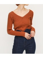 FINE SKIN WOOL RIB HG V／N TOPS/CAM
