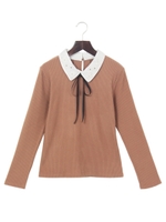 FLOWER襟付きTOPS/ライトブラウン