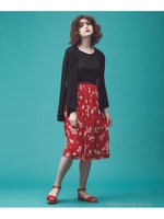 Grace&Mila/フラワープリントプリーツスカート/レッド