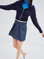 HIGH WAIST RAW DENIM SKIRT/NAVY