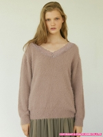 PJ/なめらか起毛レースニット/モカ