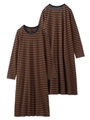 STRIPED L/S DRESS/ブラウン