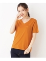 VネックスーピマコットンTシャツ/キャメル(041)