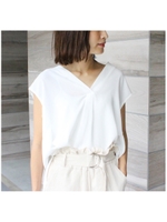Vネックフロントタックブラウス/ホワイト