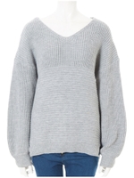 Vネック切り替えデザインニット/グレー