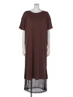 [AULA AILA]MESH LAYERED TEE DRESS/BROWN/BLACK