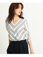 [L]【洗える】バイアスストライプブラウス/ホワイト(301)