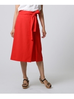 [L]【洗える】ベルト付きセミAラインスカート/レッド(062)