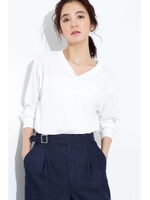 [ウォッシャブル]Ｖネックフォルムブラウス/イエロー(060)