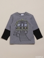 [ベビー]電車プリントウォームテック長袖Tシャツ/杢グレー