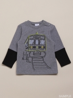 [ベビー]電車プリントウォームテック長袖Tシャツ/杢グレー