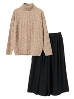 ・SET2点 ケーブルニット+スカーチョ/ベージュ