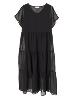 ・Vネックティアードワンピース/ブラック