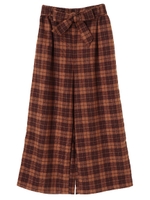 ・リボンベルト付きチェックワイドパンツ/チェック