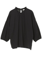 ・襟フリル7分袖カットプルオーバー/ブラック