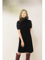 ｜sweet 11月号掲載｜◆パールフェザーパフニットワンピース/ブラック(010)