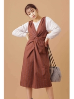 《川島海荷着用》バックツイスト2Wayストライプジャンパースカート/ブラウン(050)