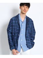 【 PNJ 】 米沢織チェック羽織シャツジャケット/ブルー(292)