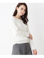 【42(LL)WEB限定サイズ・洗える】スリットボタンスリーブニット/ホワイト(002)