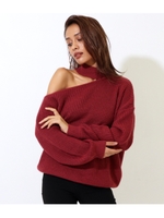 【ANAP】オープンショルダーチョーカーニットトップス/ワイン(026)