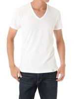 【AZUL BY MOUSSY】COMFORTタックフライスVネック半袖T/WHT