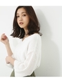 【AZUL BY MOUSSY】キーネック七分袖ニットプルオーバー/O/WHT