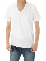 【AZUL BY MOUSSY】ジャガードボーダー半袖VネックT/WHT