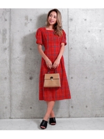 【CHILLE】 ウエストリボンチェック柄ワンピース/ホワイト(001)