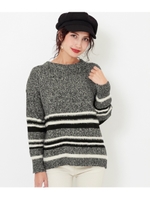 【CHILLE】●ボーダーフェザーニットトップス/ブラック(027)