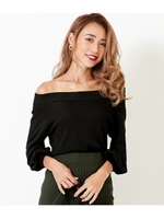 【CHILLE】ボリューム袖ニットトップス/ブラック(027)