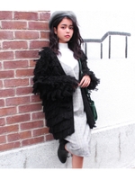 【CHILLE】ループニットボリューム袖カーデ/ブラック(027)