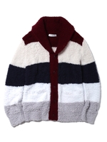 【GELATO PIQUE HOMME】’ジェラート’ブロックボーダーショールカーディガン/WINE