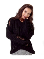 【anap Latina】 ダメージケーブルニットトップス/ブラック(027)