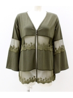 【Latina】レース切替フレアスリーブカーディガン/カーキ(014)