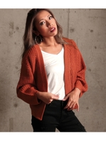 【Latina】ワッフル編みバックレースアップカーディガン/ブラウン(015)