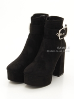 【R&E】ベルテッドストレッチショートブーツ/ブラックスエード