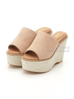 【REZOY】低反発インソールジュートハイウェッジワイドカバーミュール/ベージュスエード