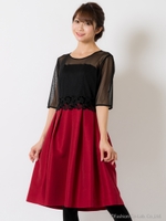 【Rew de Rew】ドットチュール×シャンタンドレス（7R04-11010）/ワイン