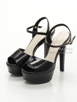 【R＆E】エナメルハイヒール美脚サンダル/ブラックエナメル