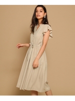 【SS-Lサイズあり】シャツ風ツイルワンピース/ベージュ(052)