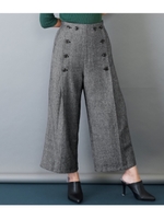 【Settimissimo】ヘリンボーンフロントボタンデザインワイドパンツ/ダークグレー(028)