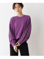 【WEB限定/洗える】ライン入りゆるスウェットプルオーバー/パープル(083)