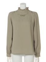 【an another angelus】ヨーク刺繍スタンドカラーブラウス/L/GREEN