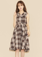 【apulia】開襟チェックワンピース/ブラウン