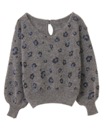 【ニット】アンゴラ混ヒョウプリントニット/ライトグレー