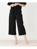 【洗える・ネイビー、42(LL)サイズWEB限定】シルキーポンチワイドクロプドパンツ/ブラック(019)