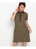 【洗える】【UVカット】パイナップル柄ポロワンピース/ダークブラウン(343)